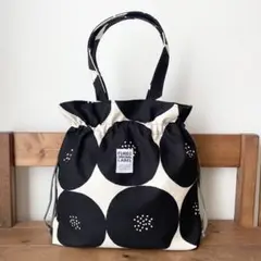 9.5号帆布【Mサイズ】巾着肩がけトートバッグ　ハンドメイド