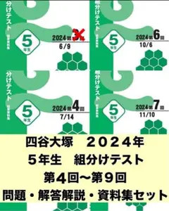 最新２０２４年度　四谷大塚　5年生　組分けテスト　第4回〜9回　過去問フルセット
