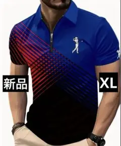 【新品/XLサイズ】半袖ポロシャツ ジッパー付きメンズ ゴルフウェア 赤青黒