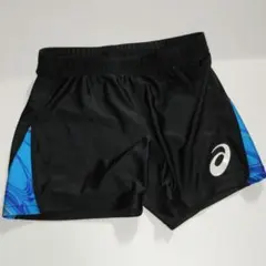 asics レディース 陸上競技用ショートタイツ ブラック×ブルー ショート丈M