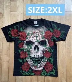 値下げ！新品 rock eagle 薔薇とスカル 2XL ロックT 骸骨 大きい