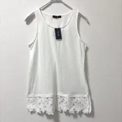 新品未使用☆L／チュニック／タンクトップ／ノースリーブ／白／体型カバー