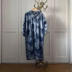 50 プランテーション plantation 花柄 シャツ ワンピース ブルー