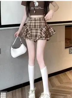 GRL チェック柄ラウンディングフリルキュロット[ac2562]