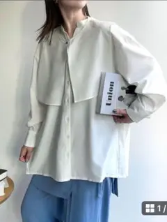 ap retro バックプリーツバンドカラーシャツ 襟付き　ベージュ