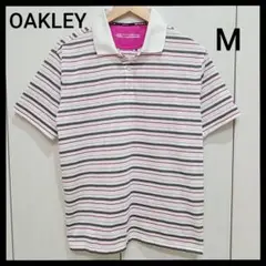 OAKLEY　オークリー　半袖　ポロシャツ　ボーダー　白　ピンク　グレー　M