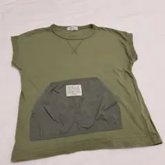 3can4on バックプリントTシャツ　前ポケット　カーキ
