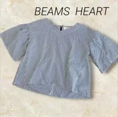 BEAMS HEART　ストライプ柄五分袖　半袖　シャツ　ブラウス フリーサイズ