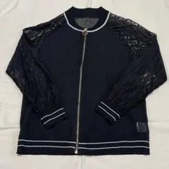 ブラックレース　ジャケット　シアーブルゾン　ゴールドフルジップ