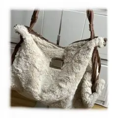 美品ファー ハンドバッグ クリームベージュ色　ショルダーバック2way