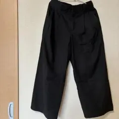 黒 ワイドパンツ ゴムウエスト 前開き