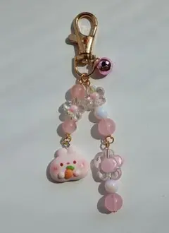 ピンク うさぎチャーム キーホルダー