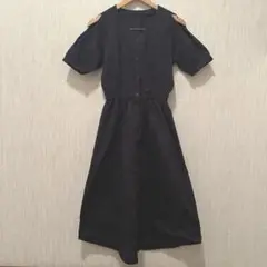 ネイビー シャツワンピース 半袖 肩見せ