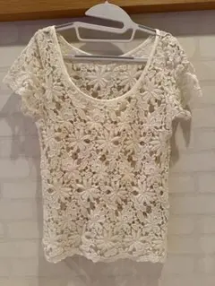 アイボリー レース編み トップス Mサイズ