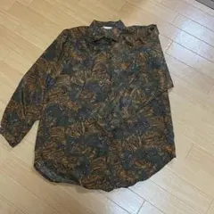長袖シャツ 柄シャツ 茶色 緑