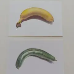 きゅうりとバナナの色鉛筆画