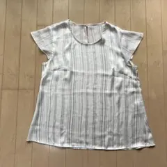 ORIHICA RHYME ホワイトグレー ストライプ 半袖シャツ Sサイズ