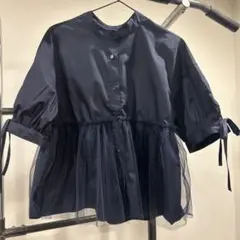 本日限定価格BONLECILL ペプラムデザインリボンパフスリーブブラウス