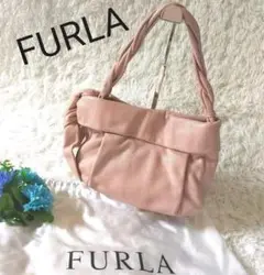 FURLAフルラ 薄ピンク 編デザイン レザーバッグ 本革 A4可 収納袋付