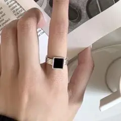 オニキス ブラック メンズ シルバー フリーサイズ リング