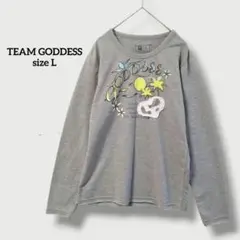 チームゴッデス 長袖 Tシャツ グレー 前後プリント入り コットン t4769