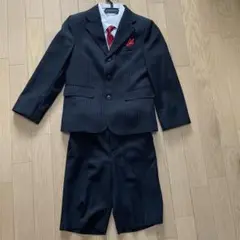 フォーマルスーツ 130cm 黒ストライプ 赤ネクタイ