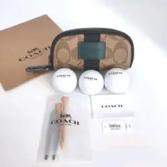 COACH ゴルフキット ポーチ ボール3個付 シグネチャー グリーン 新品
