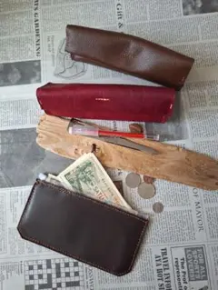 confiance革雑貨 レザーペンケース ブラウン・レッド①