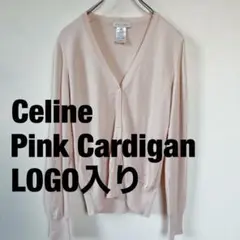 セリーヌ高級カシミアシルクカーディガンM ピンクロゴ刺繍
