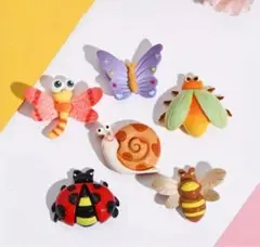 昆虫とカタツムリのマグネット飾り6個セット　ミニマグネットのオマケ付き