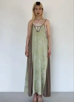 MARTE Flower Satin Cami Dress グリーン/ブラウン