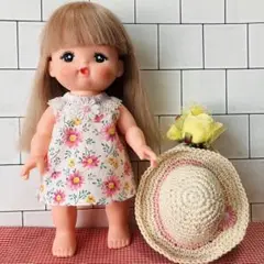 No.1845 メルちゃん　Aラインワンピース　帽子付き
