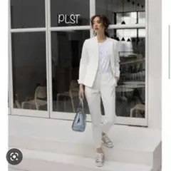 プラステ　plst リネンブレンドカラーレスジャケット　ホワイト　L
