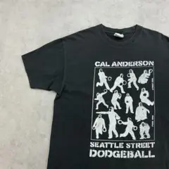 ドッチボール　いろんな態勢　CAL ANDERSON　Tシャツ　古着　黒　L