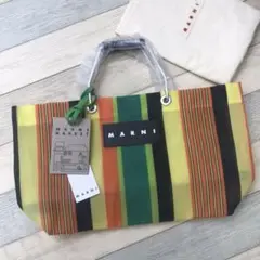 MARNI マルニフラワーカフェ ストライプ ミニトートバッグ フレッシュレモン
