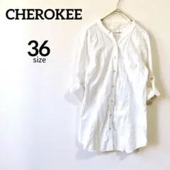 Z◇CHEROKEE◇バンドカラーシャツ ロールアップ袖 透け感 白 綿100％