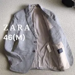 ZARA ザラ リネン 春夏 テーラードジャケット 46 ブルー系グレー