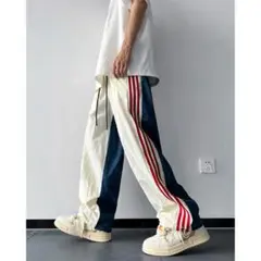 トラックパンツ ジャージ ラインパンツ トリコロール　韓国　男女兼用　2XL