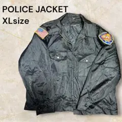 USA製 POLICE JACKET 刺繍ワッペン 黒 消防士 グランジナイロン