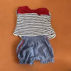 ストライプ柄トップスとショートパンツセット 80