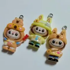 Labubu(ラブブ)ぬいぐるみ ペンダントトップ チャーム パーツ3個セット