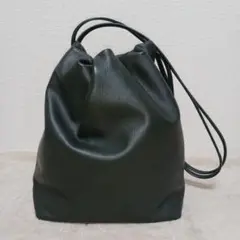 【美品】JURGEN LEHL 牛革 巾着型 軽量ショルダーバッグ 深緑色