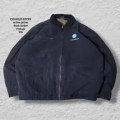vintageアクティブジャケットダックジャケット90sネイビー古着企業系XL