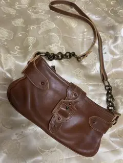MK ミッシェルクラン　ブラウン　レザー　ショルダーバッグ