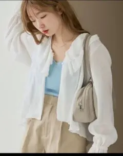 夏休み限定♡新品タグ付き♡kastane 　メッシュフリルブラウス　ホワイト