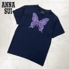 美品 ANNA SUI 蝶々プリントTシャツ ブラック サイズS相当*FD38