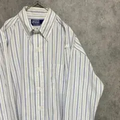 90S ラルフローレン ストライプシャツ メンズ M 古着 綿 トリコロール