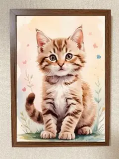 猫のイラスト 木製フレーム付き