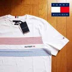 【新品】トミーヒルフィガー ストライプロゴ Tシャツ ホワイト L