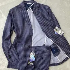 タグ付✨G-STAGE セットアップスーツ　千鳥　洗える　ストレッチ　44 紺